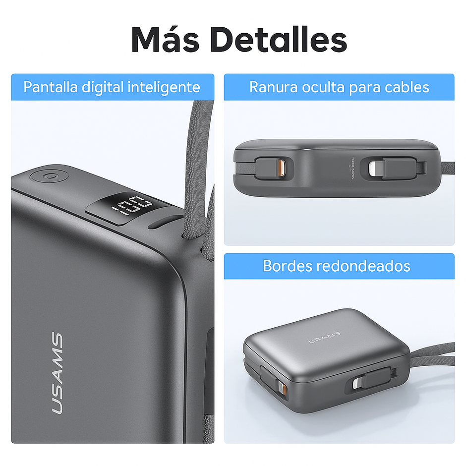 Power Bank Mini 10.000 Mah Carga Rapida 20w Cables Incluidos