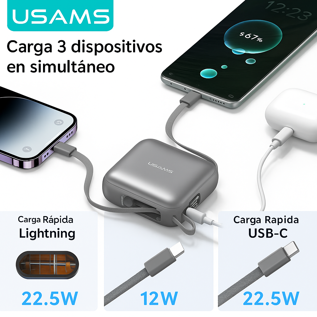 Power Bank Mini 10.000 Mah Carga Rapida 20w Cables Incluidos