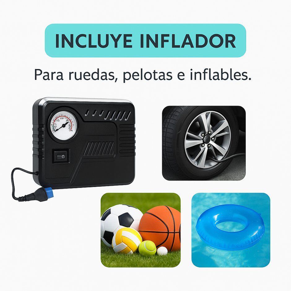 Arrancador Inflador Vehículo Celulares Power Bank Linterna
