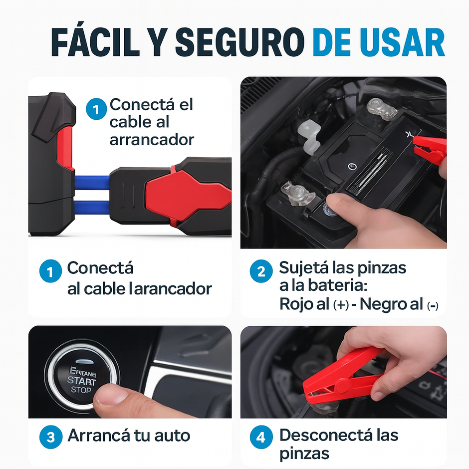 Arrancador Inflador Vehículo Celulares Power Bank Linterna