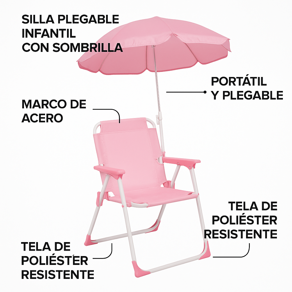 Silla Infantil Plegable Playa Para Niñas Niños Con Sombrila