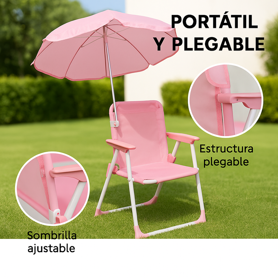 Silla Infantil Plegable Playa Para Niñas Niños Con Sombrila
