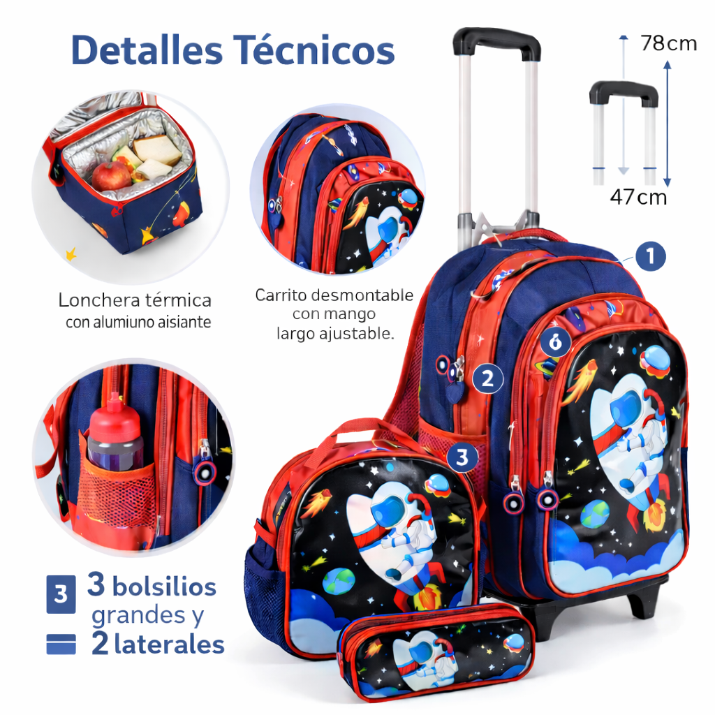 Mochila Carrito Con Ruedas Mas Lonchera Y Cartuchera