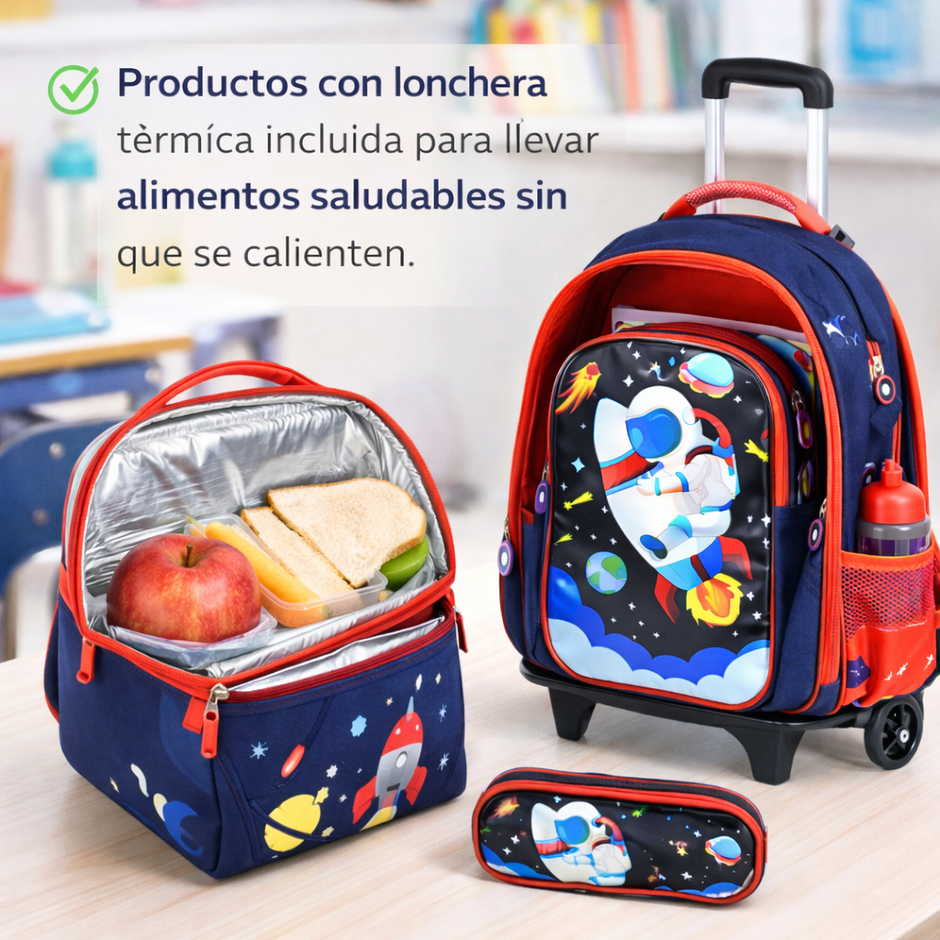 Mochila Carrito Con Ruedas Mas Lonchera Y Cartuchera