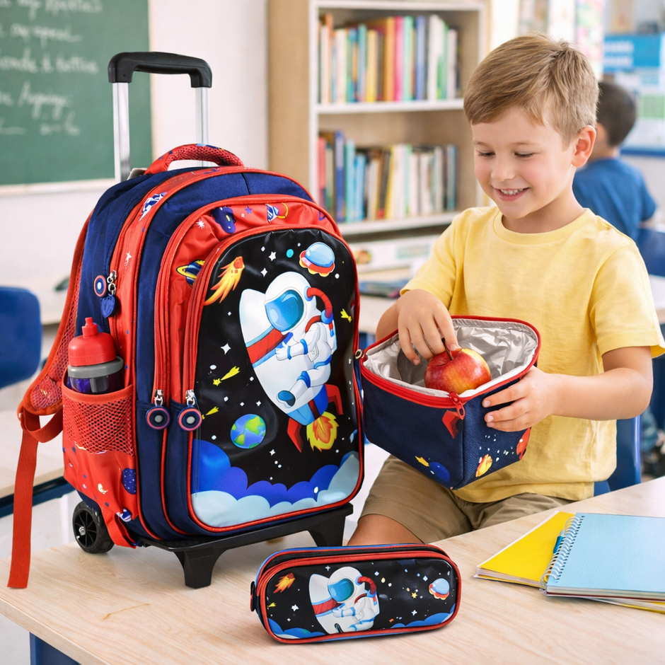 Mochila Carrito Con Ruedas Mas Lonchera Y Cartuchera