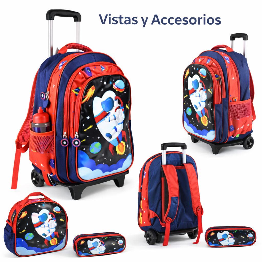 Mochila Carrito Con Ruedas Mas Lonchera Y Cartuchera