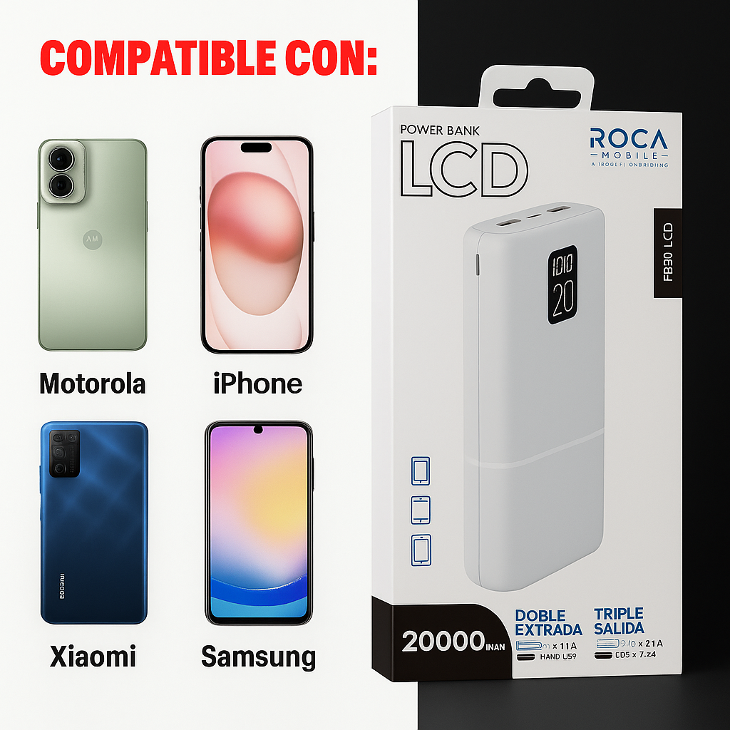 Power Bank 20.000 Mah Para iPhone Samsung Xiaomi 4 Cargas