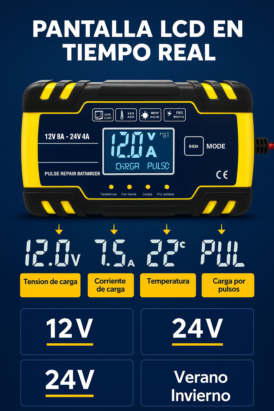 Cargador Batería 12v/24v Auto Moto Inteligente Automático