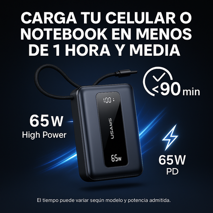 Power Bank 20.000mah Carga Super Rapida 65w Con Pantalla Lcd