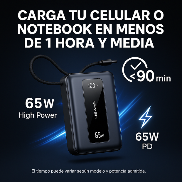 Power Bank 20.000mah Carga Super Rapida 65w Con Pantalla Lcd