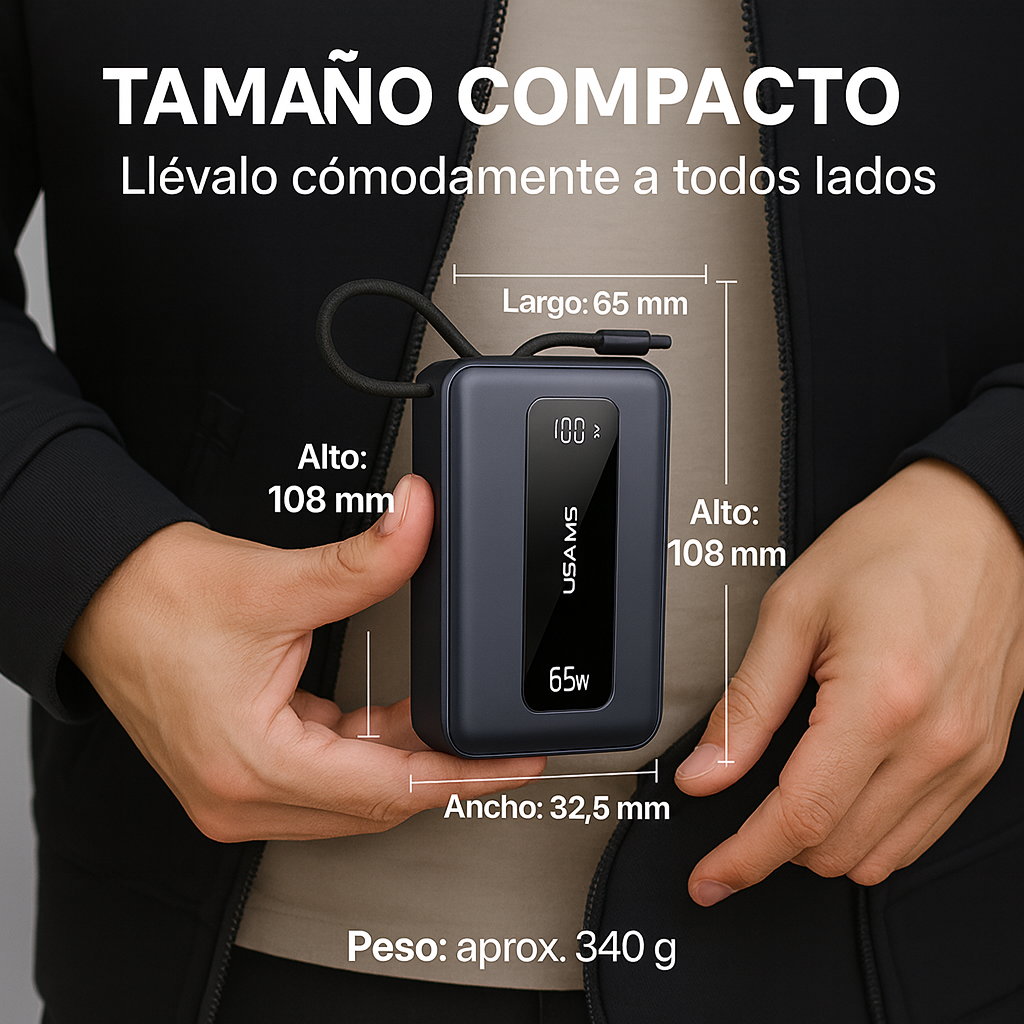 Power Bank 20.000mah Carga Super Rapida 65w Con Pantalla Lcd