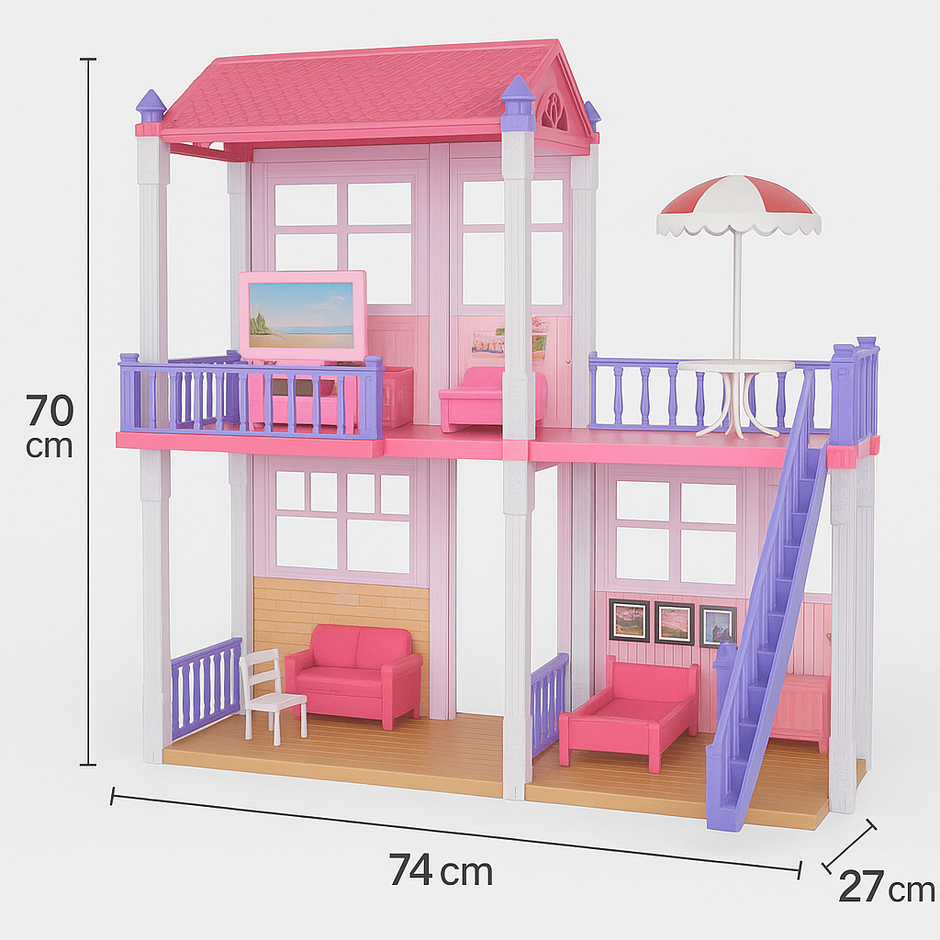 Casa De Muñecas Grande Completa Con 112 Accesorios 70x74cm