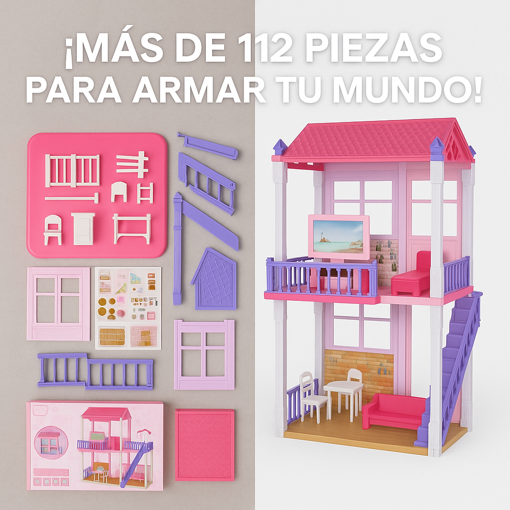 Casa De Muñecas Grande Completa Con 112 Accesorios 70x74cm