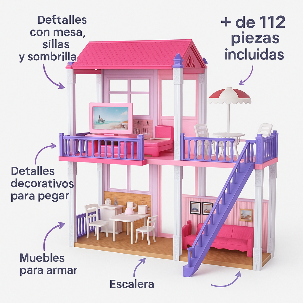 Casa De Muñecas Grande Completa Con 112 Accesorios 70x74cm