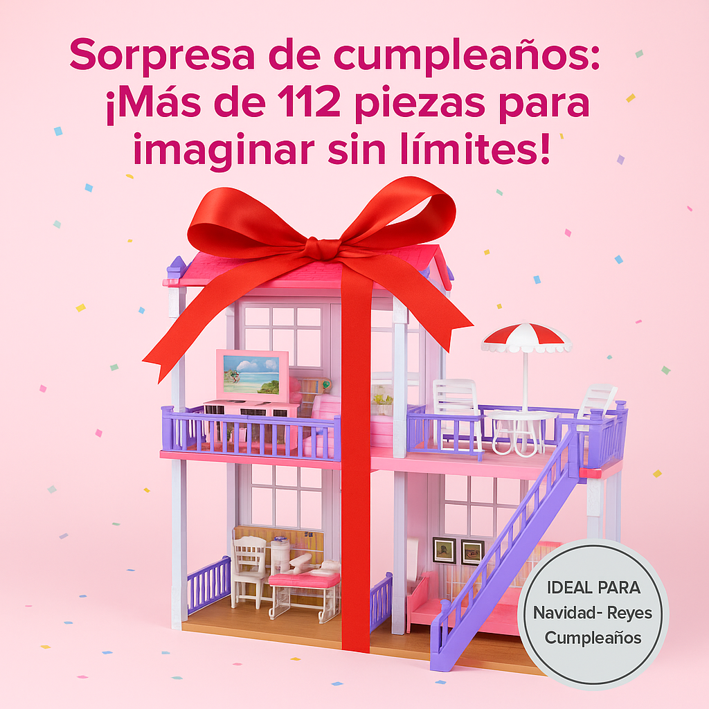 Casa De Muñecas Grande Completa Con 112 Accesorios 70x74cm