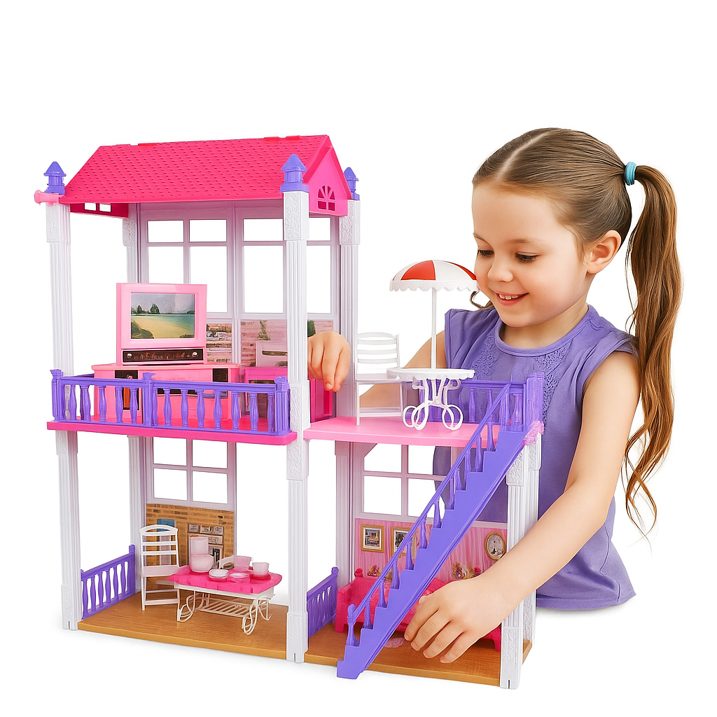 Casa De Muñecas Grande Completa Con 112 Accesorios 70x74cm