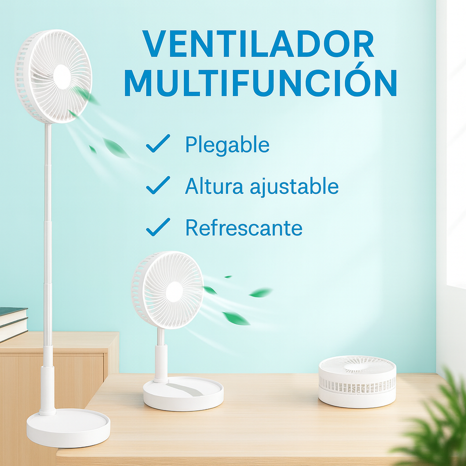 Ventilador De Pie Bateria Silencioso Plegable 4 Velocidades