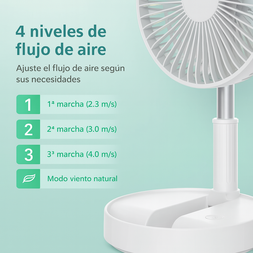 Ventilador De Pie Bateria Silencioso Plegable 4 Velocidades