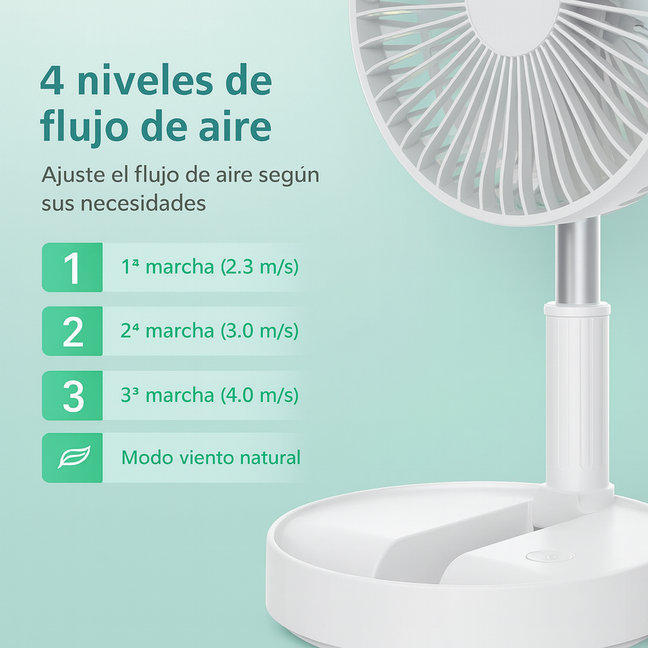 Ventilador De Pie Bateria Silencioso Plegable 4 Velocidades