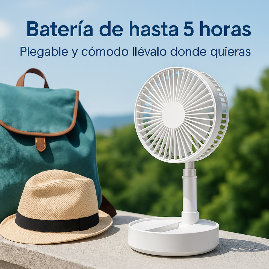 Ventilador De Pie Bateria Silencioso Plegable 4 Velocidades