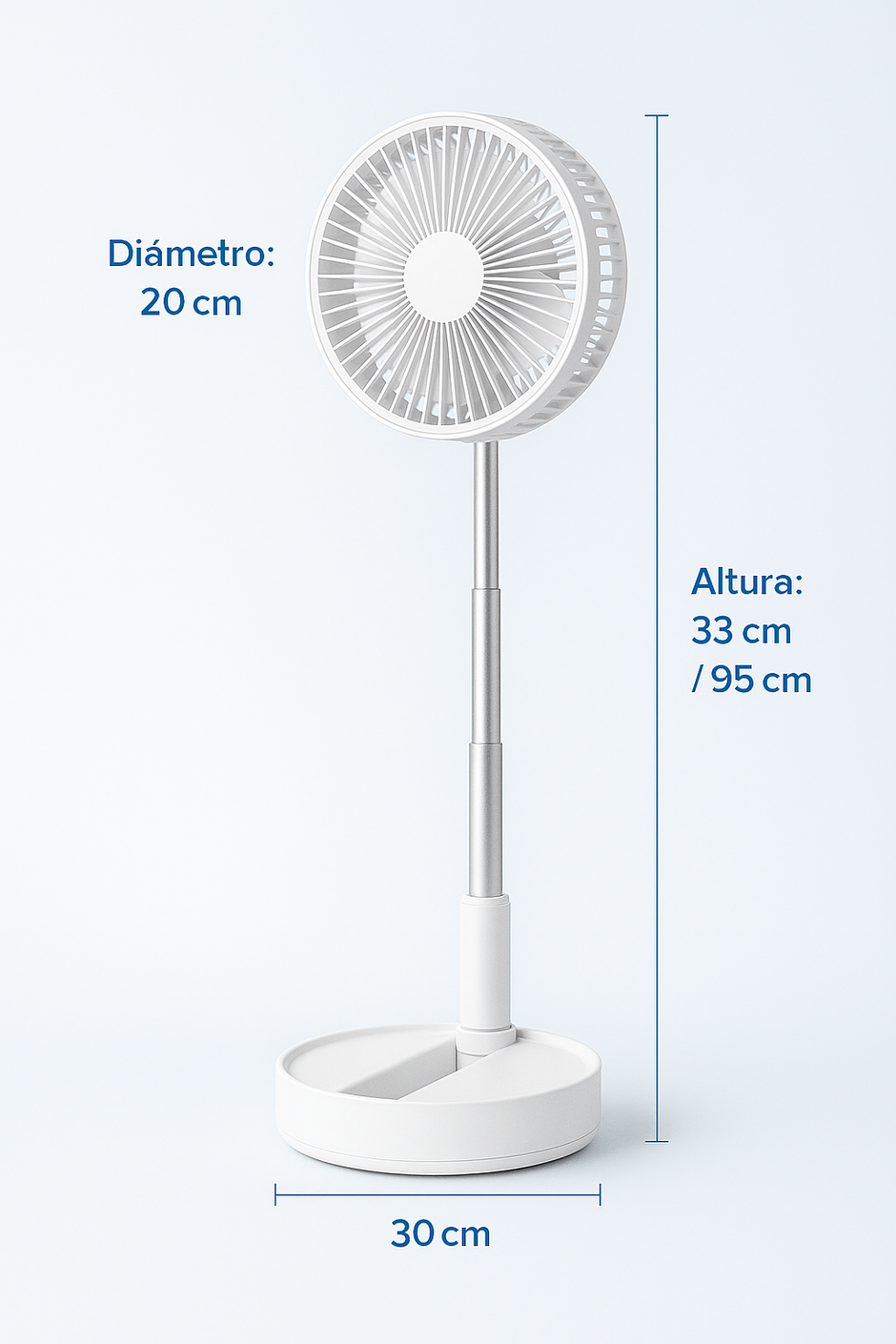 Ventilador De Pie Bateria Silencioso Plegable 4 Velocidades