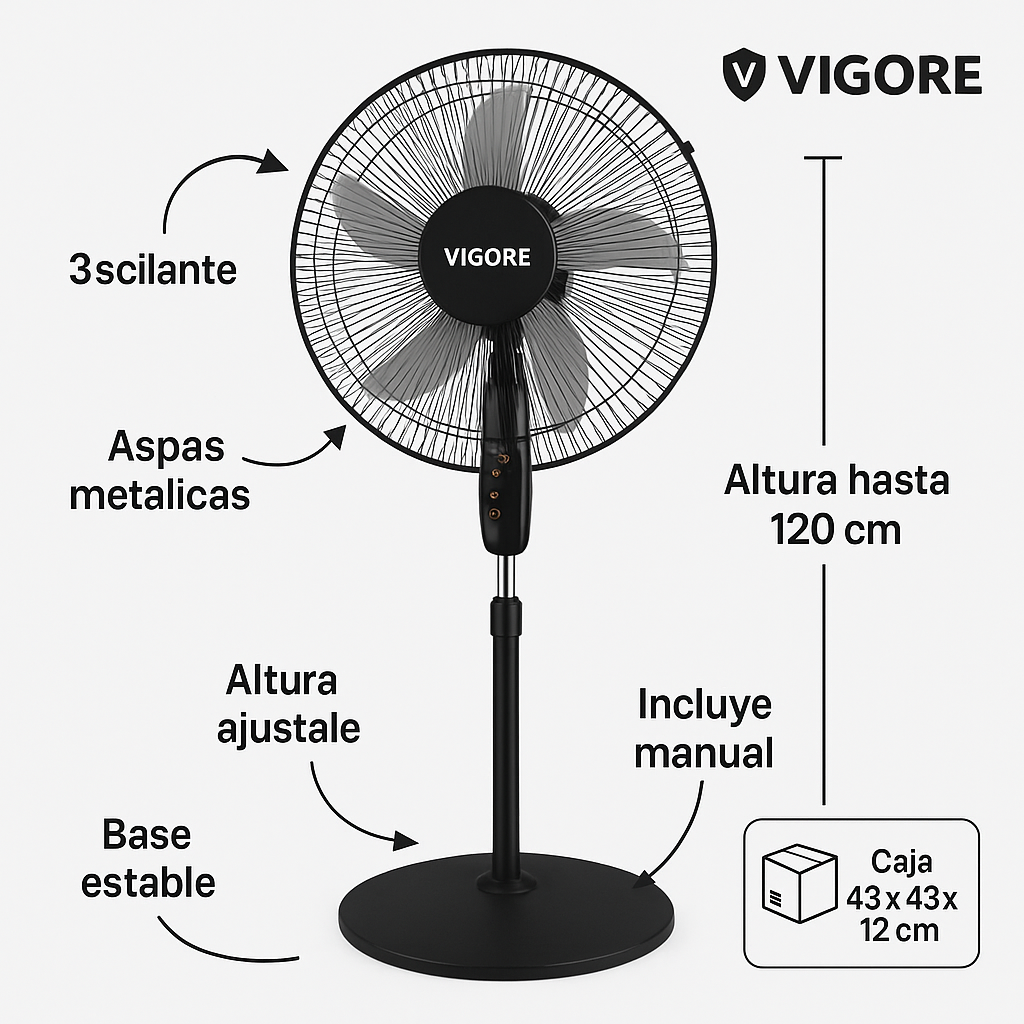 Ventilador De Pie 3 Velocidades 5 Aspas Metal 120cm Pack X2u