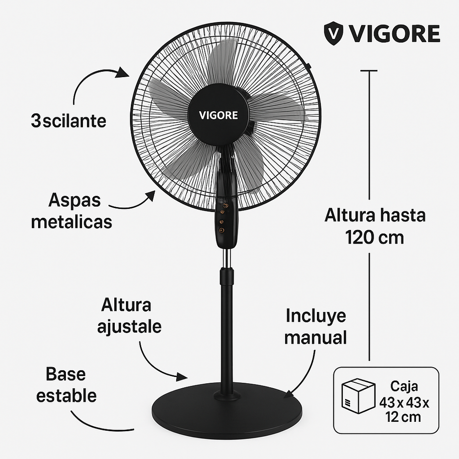 Ventilador De Pie 3 Velocidades 5 Aspas Metal 120cm Pack X2u