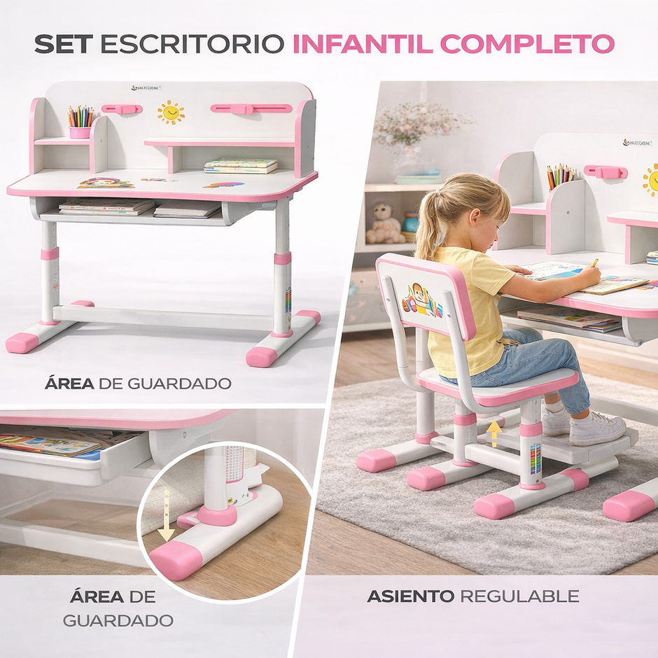 Escritorio Infantil Escolar Con Silla Para Niñas/niños