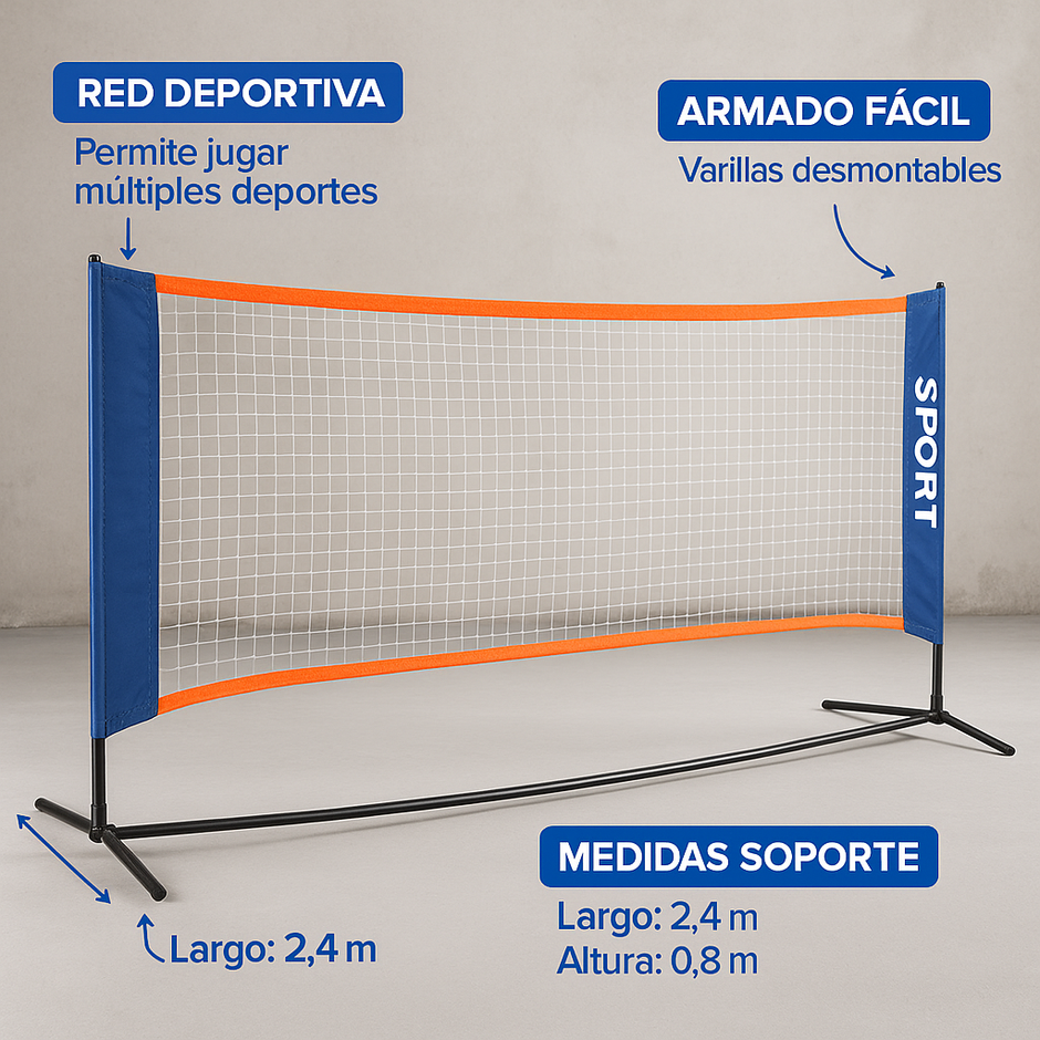 Red De Futbol Tenis Para Playa + Pelota O Raqueta 2.4x0.8 M