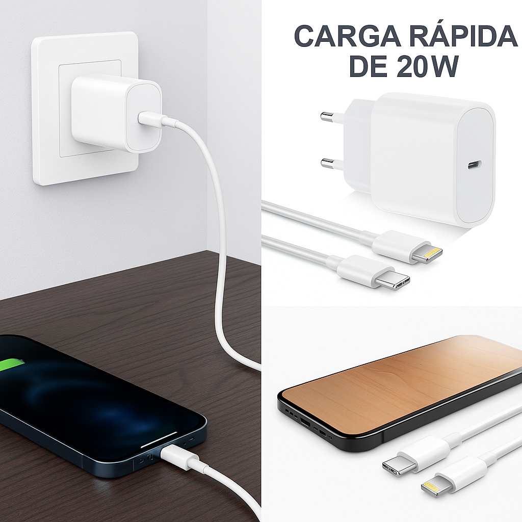 Cargador Completo Carga Rapida 20w Para iPhone 12 13 14 15 16 17