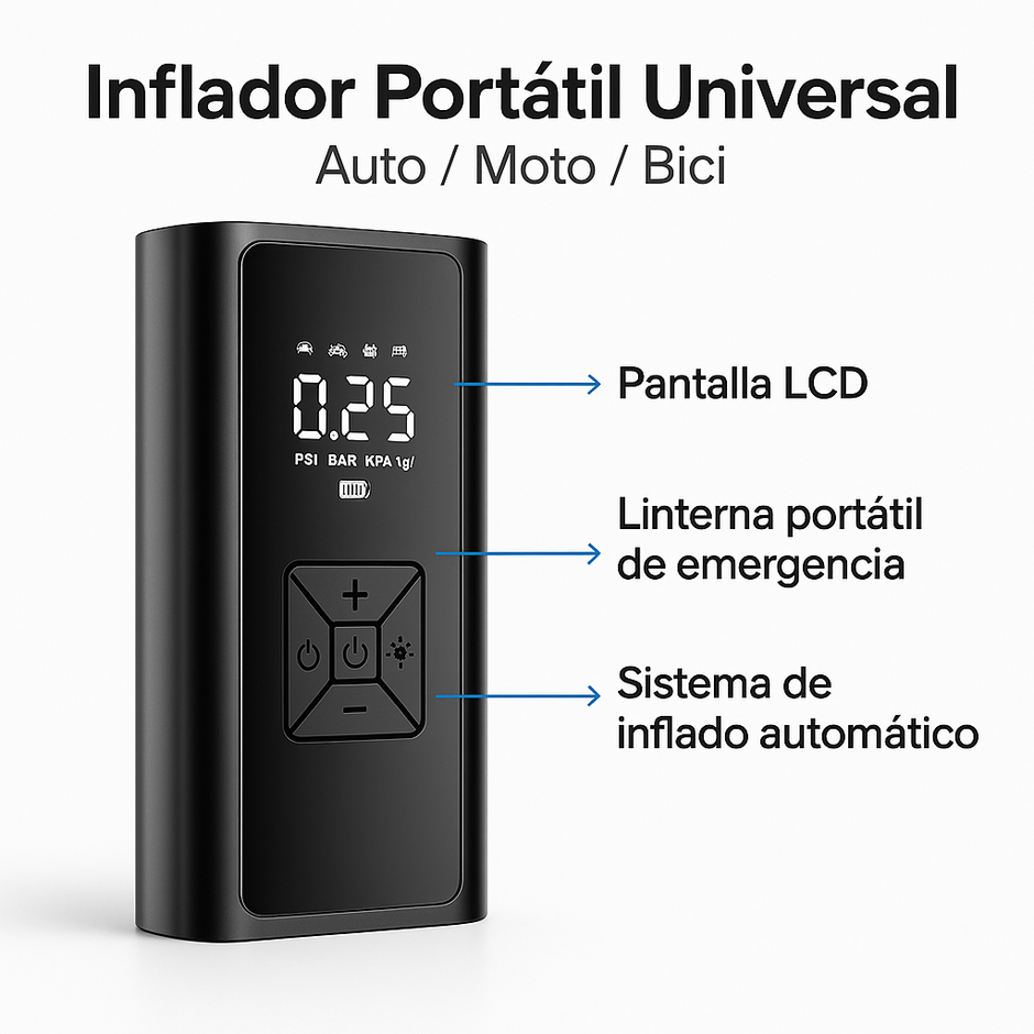 Inflador Auto Moto Compresor Aire Portátil Recargable 150psi