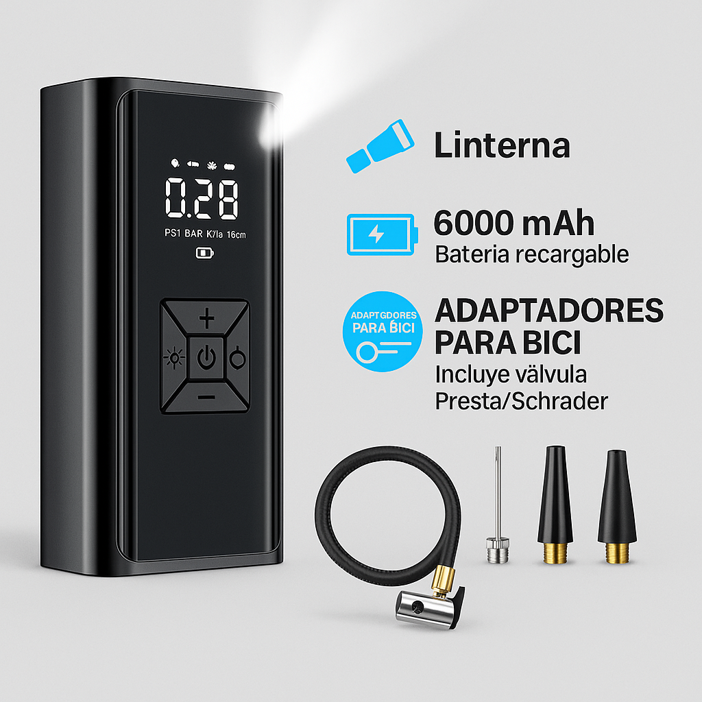 Inflador Auto Moto Compresor Aire Portátil Recargable 150psi