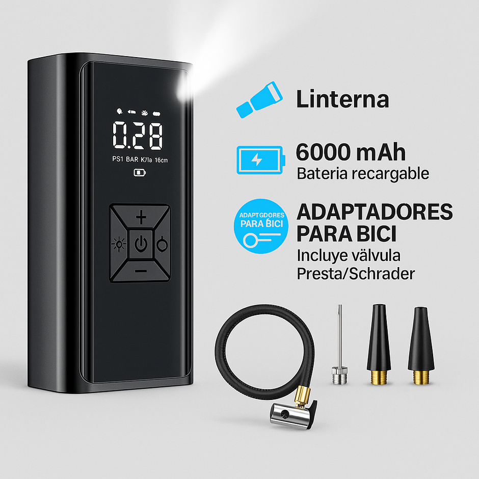 Inflador Auto Moto Compresor Aire Portátil Recargable 150psi