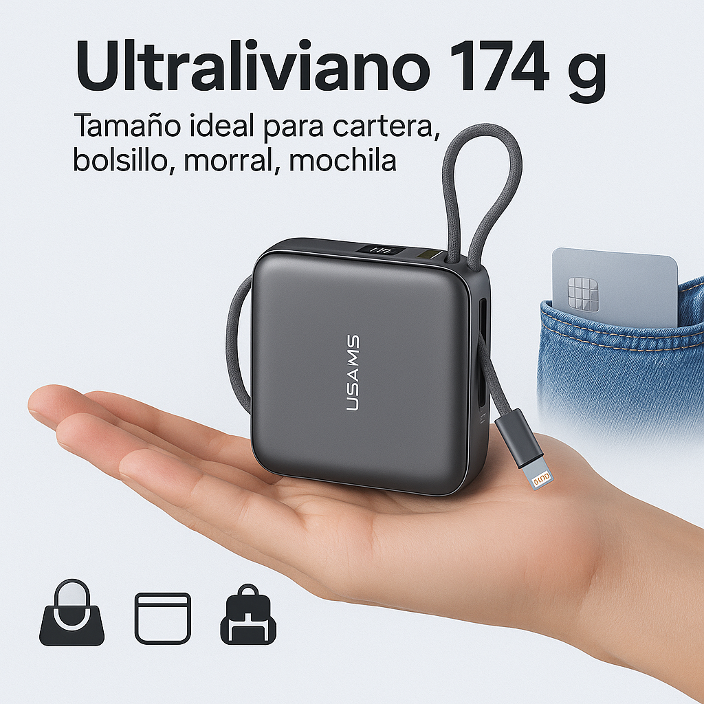 Power Bank Mini 10.000 Mah Carga Rapida 20w Cables Incluidos
