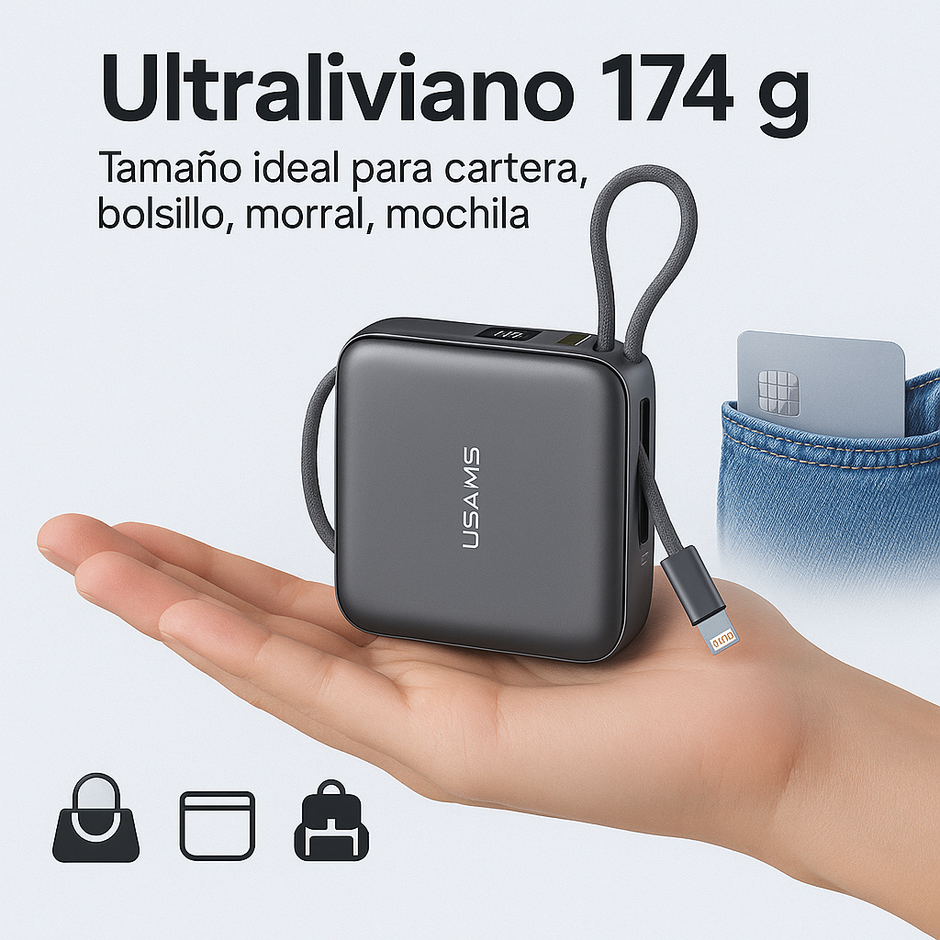 Power Bank Mini 10.000 Mah Carga Rapida 20w Cables Incluidos