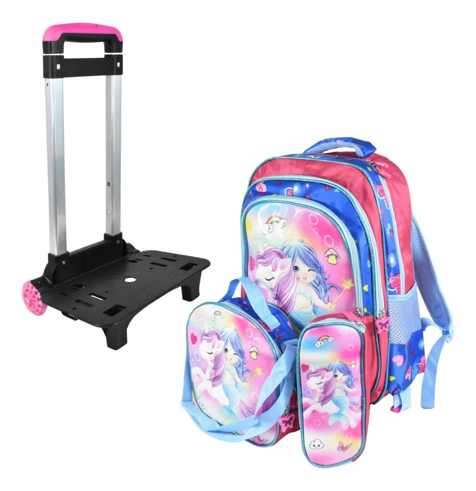 Mochila Carrito Con Ruedas Mas Lonchera Y Cartuchera