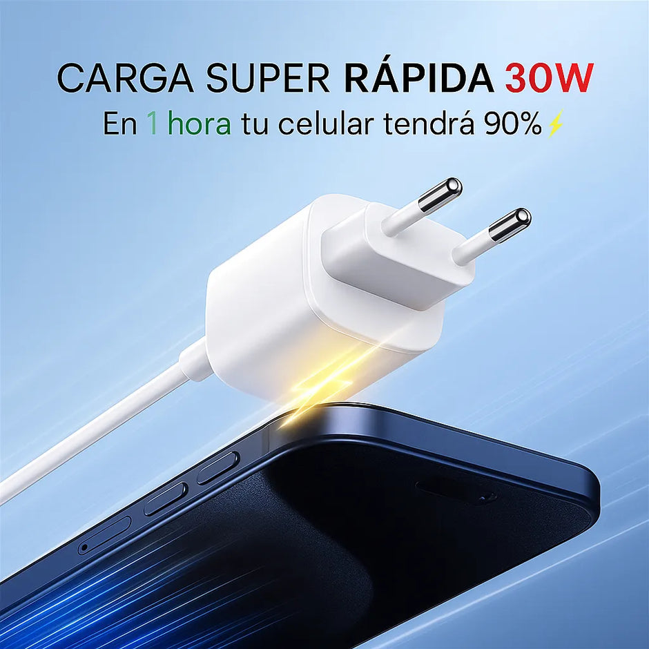 Cargador Carga Rapida 30w Para iPhone 15 16 17 Pro/max/plus