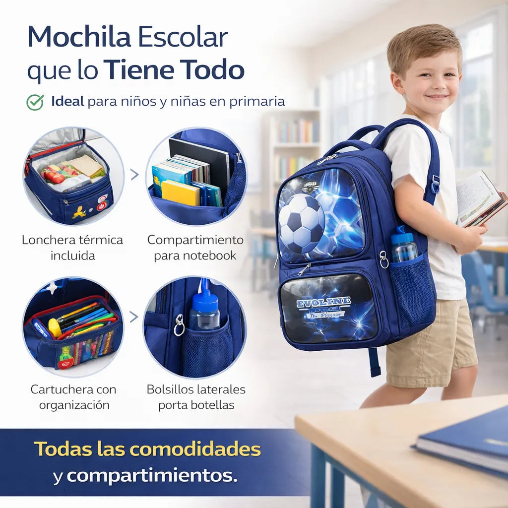 Mochila Escolar Para Niño Niña Con Compartimiento 3 En 1