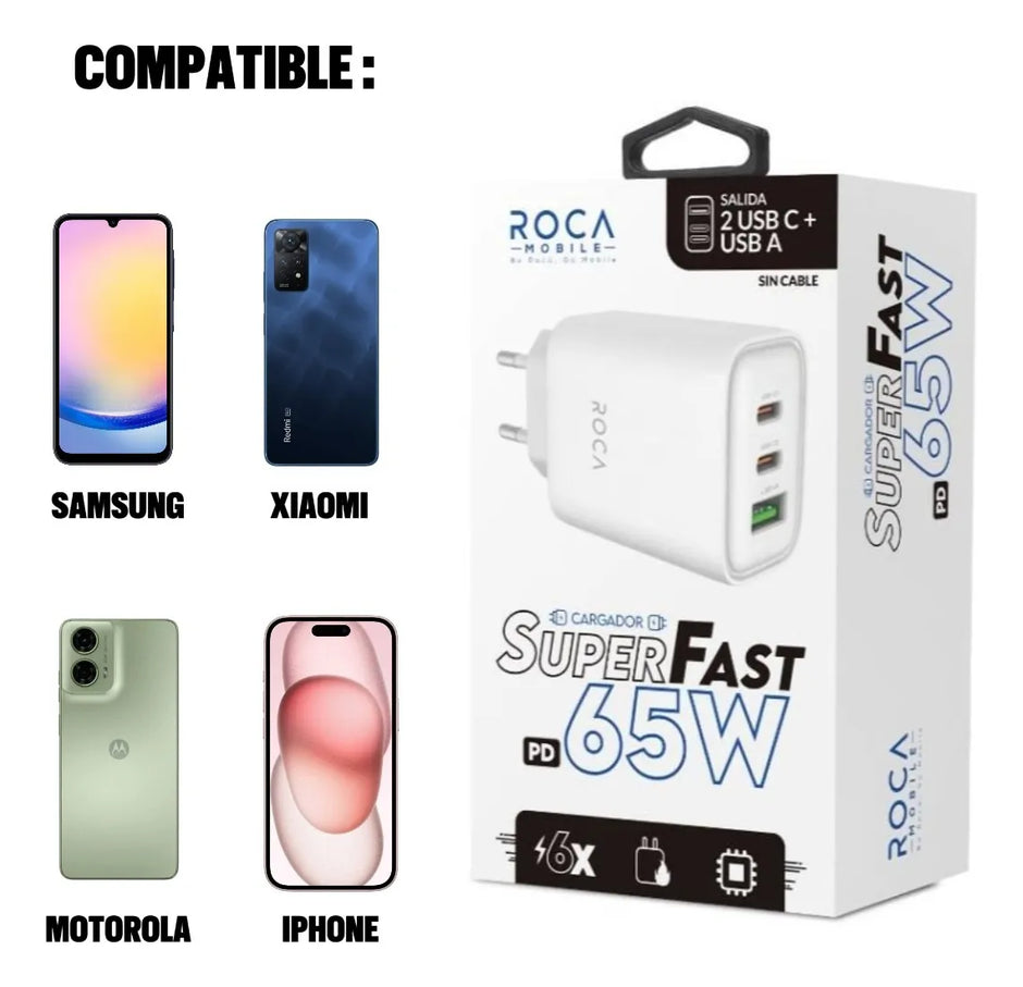 Ficha Cargador Carga Rapida 65w Para Samsung Xiaomi Honor